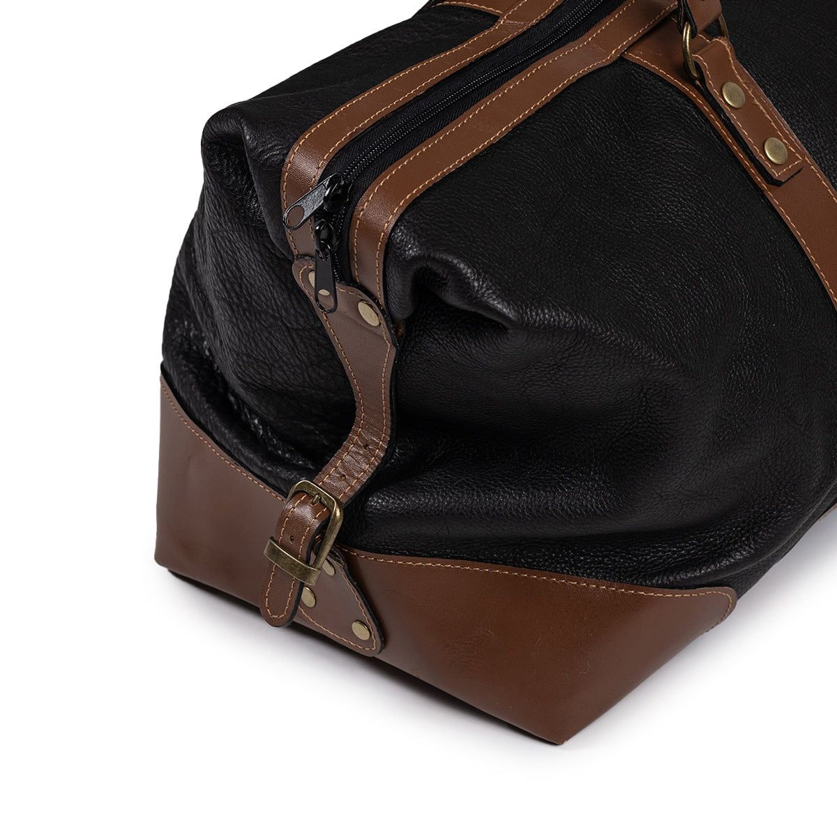 Bolso De Cuero Negro Con Café